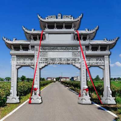 石雕牌楼村口三门五楼 新农村步行街景区路口园林花岗岩雕塑牌坊
