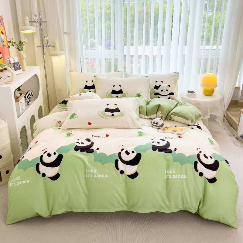 卡通纯棉床上四件套全棉100床品熊猫被套床单三件套床笠卡通动漫