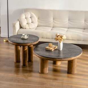 侘寂风客厅沙发复古茶几 小户型阳台咖啡桌 美式实木圆形小圆桌