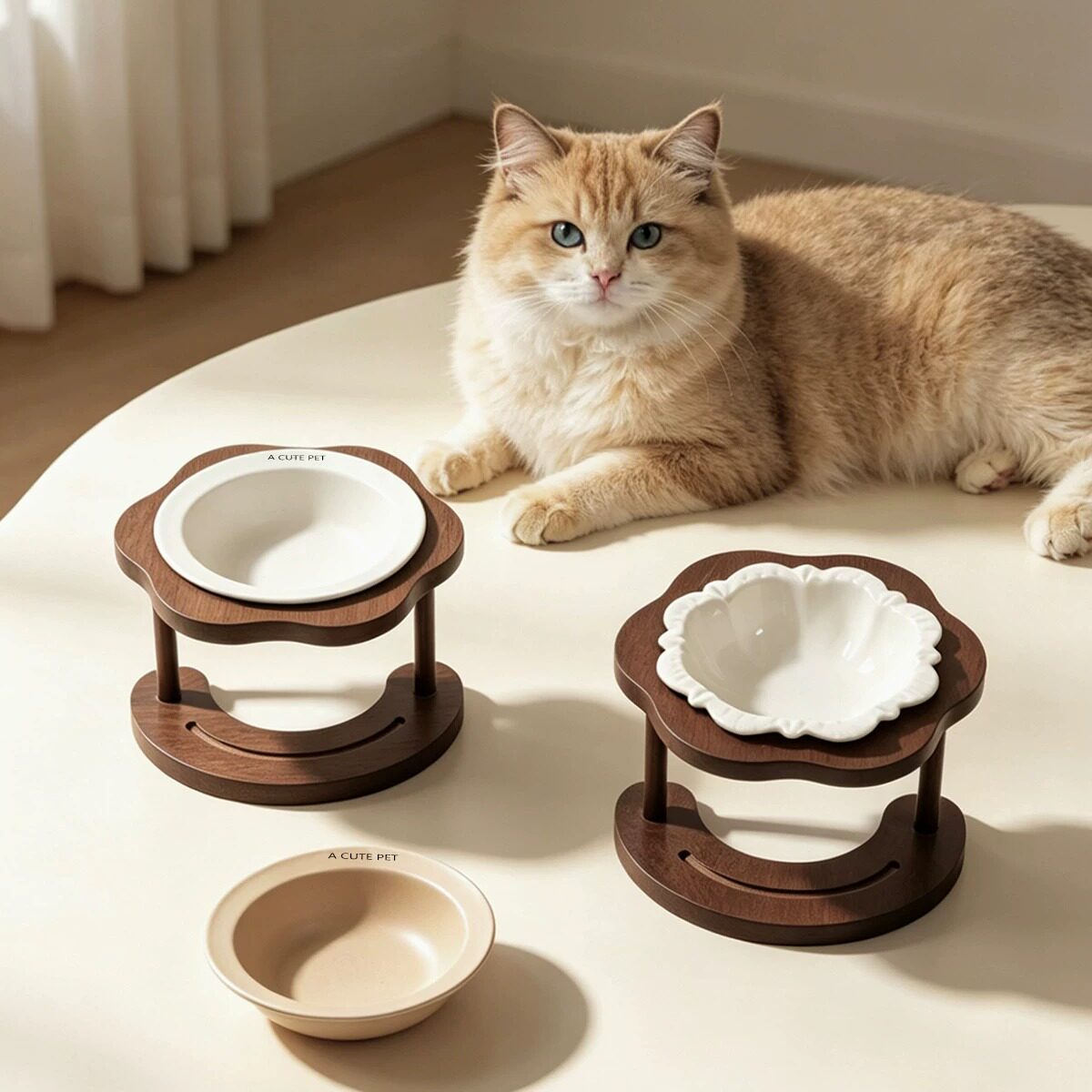 陶瓷猫碗保护颈椎猫食盆防打翻狗饭碗宠物高脚木架易清洗猫咪水碗