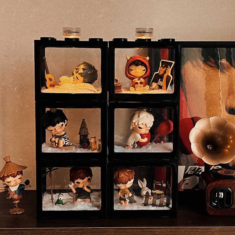 盲盒收纳积木展示盒小摆件陈列架防尘箱透明小野造景公仔模型柜子