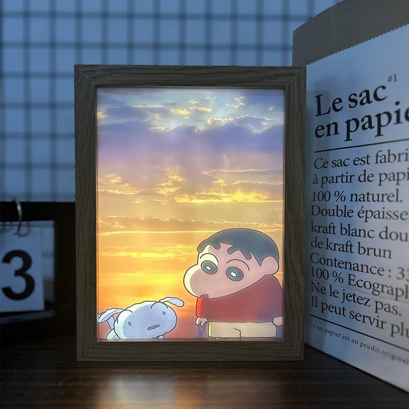 蜡笔小新灯光画盲盒手办摆件周边咻咻咻夜灯玩具小饰品生日礼物