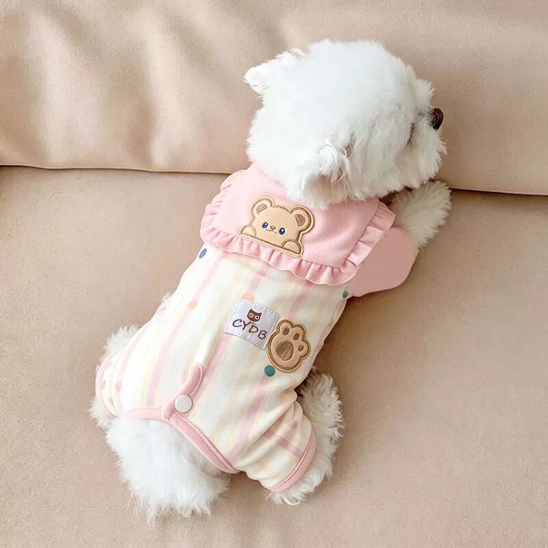 春秋季宠物小熊条纹包肚衣家居服泰迪比熊小型犬打底衫四脚衣服冬