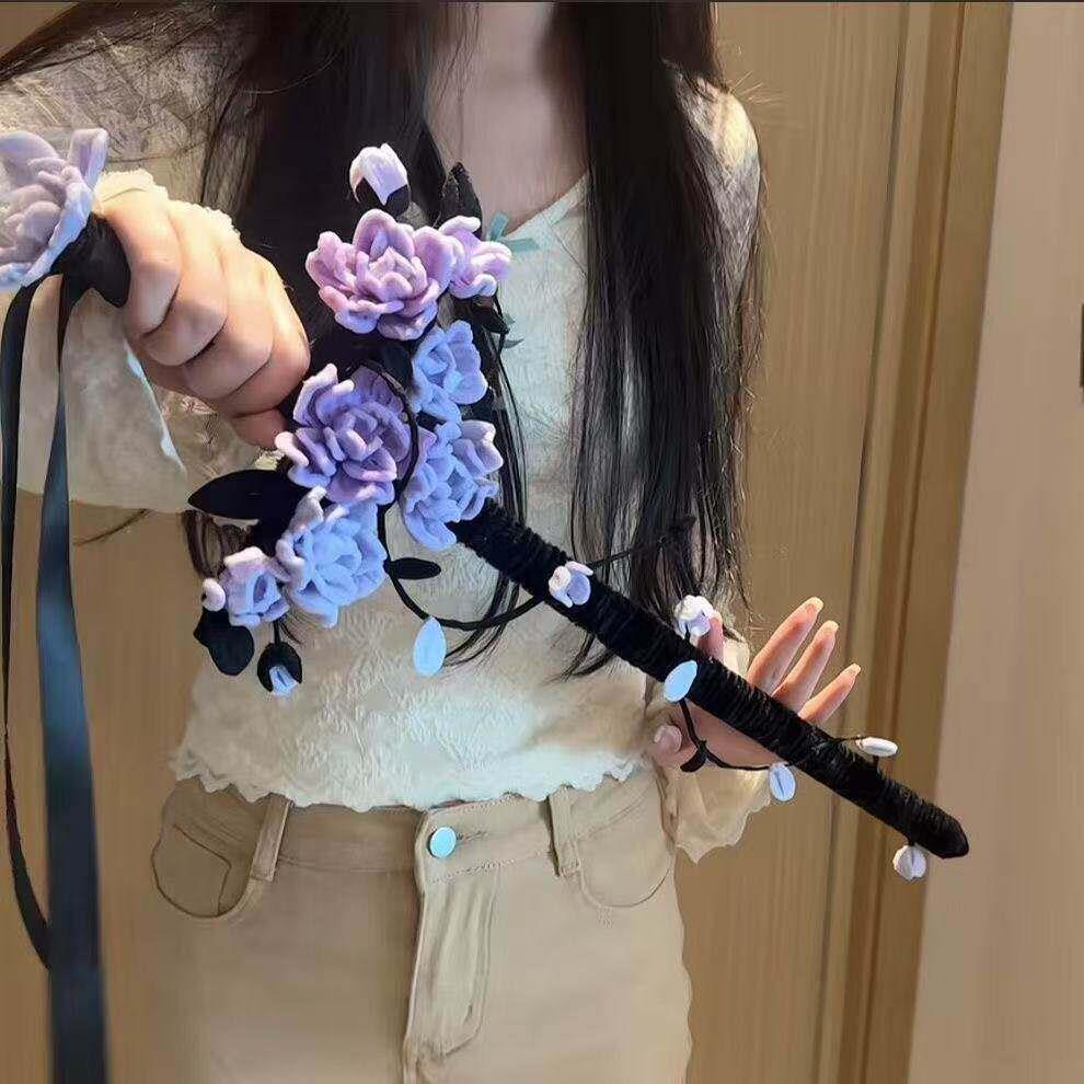桃花剑合集扭扭棒桃花剑紫罗兰剑手工编织春日幸运四叶草宝剑
