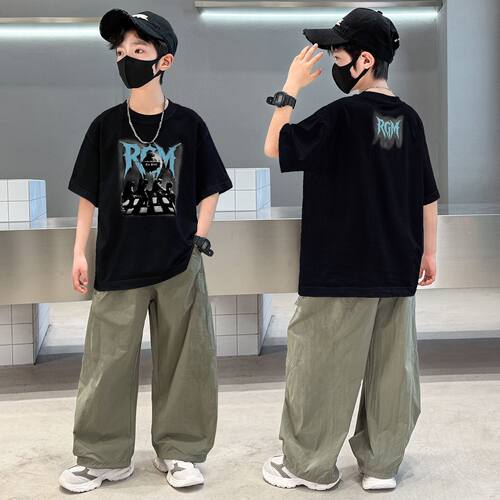 男童夏装套装儿童2026新款中大童男孩夏季运动短袖长裤帅气速干裤