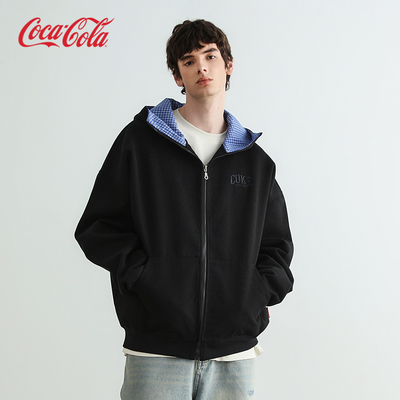 coke可口可乐撞色格子条纹卫衣