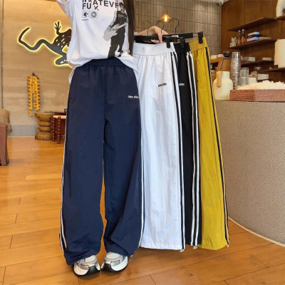 美式nimnim运动裤女夏季高腰宽松休闲阔腿裤侧冰丝直筒速干裤子