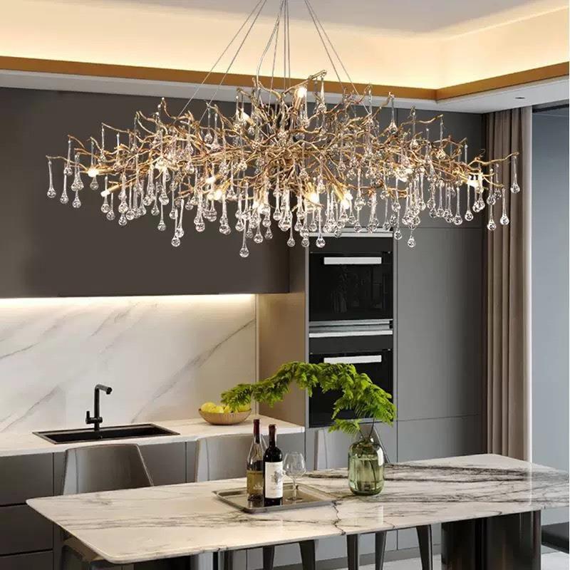水晶吊灯法式轻奢餐厅后现代别墅客厅大堂设计师树枝全铜餐桌灯