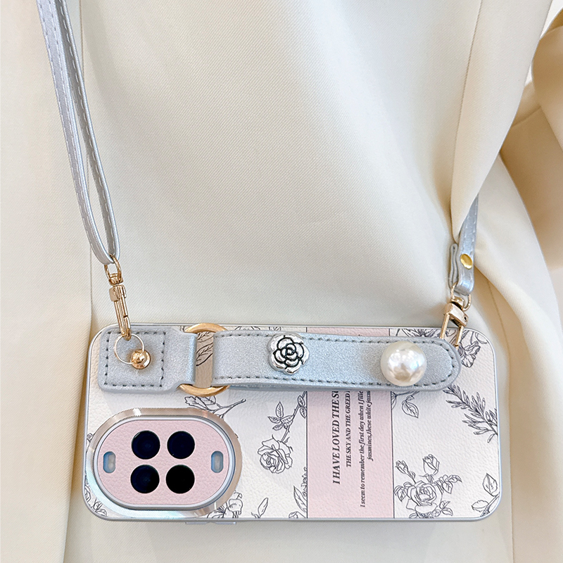 素描山茶花珍珠腕带适用于华为nova14手机壳Nova13Pro保护套防摔nove12新款11复古10斜跨9背带式8镜头全包7女