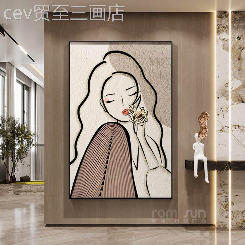 网红现代简客厅装饰画抽象约人物过挂玄关道壁沙画美女发背景墙大