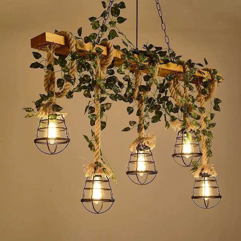 美式乡村餐厅木艺麻绳复古灯工业风复古烧烤店农庄收银台吧台吊灯