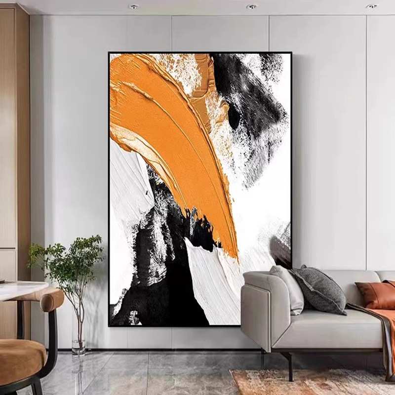 现代轻奢玄关装饰画抽象油画走廊入户挂画简约客厅沙发大幅落地画