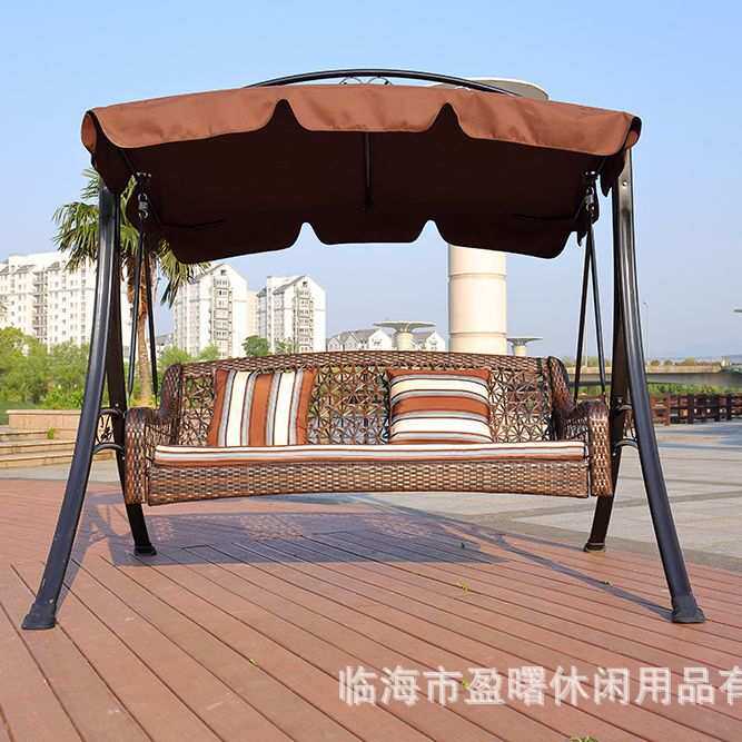 户外摇椅三人吊蓝藤椅欧式庭院花园篮藤椅铁艺秋千吊椅拉花秋千