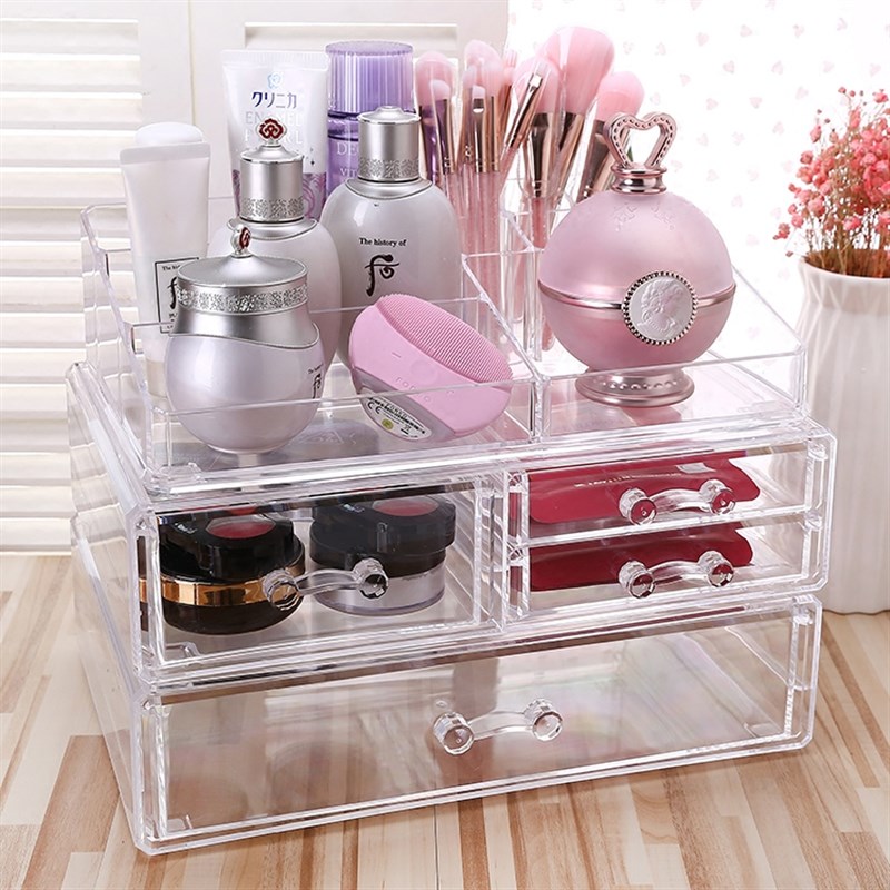 特大号透明化妆品收纳盒亚克w力桌面整理盒梳妆台置物架A4纸收纳