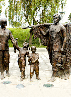 渔民渔家乡土雕塑制作大型民俗风铸铜景观景区人物塑像艺术品摆件