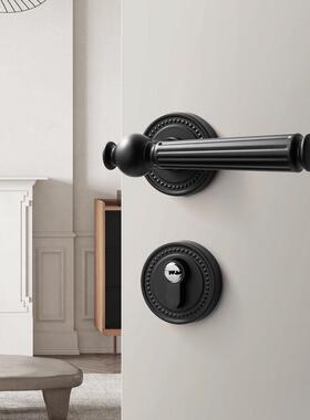 黑色室内卧室门锁美式房间木门门把手法式家用分体磁吸静音房门锁