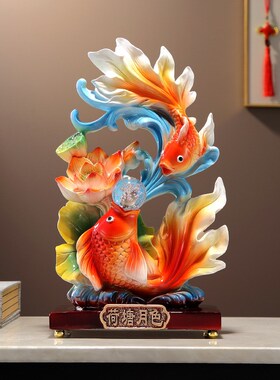荷塘月色年年有余鱼摆件客厅电视柜F家居办公室装饰店铺开业礼品
