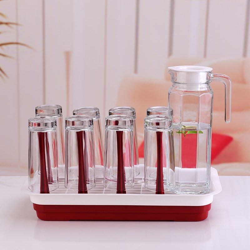 家用玻璃水杯套装6只装杯子套装耐热柠檬O杯茶杯啤酒杯带杯架,餐饮具,玻璃杯,淘宝优惠券,粉丝福利购,淘宝优惠卷