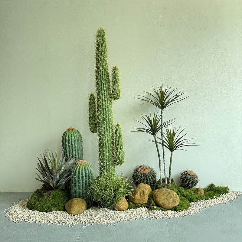 仿真仙人掌假绿植造景p组合楼梯下转角沙漠风植物装饰商场橱窗摆