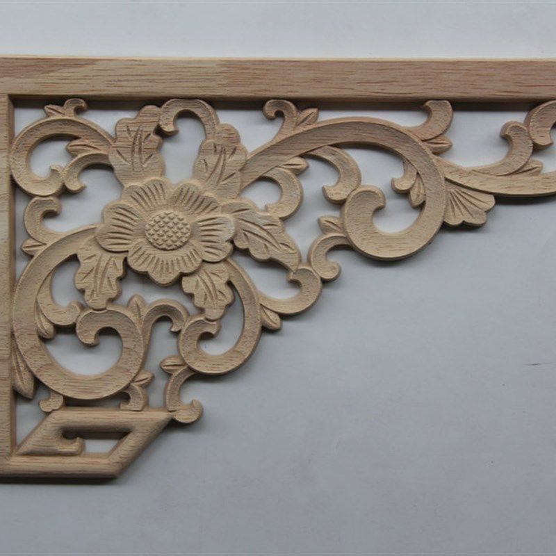 实木角花 东阳木雕欧式贴x花橡胶木未油漆镂空角花贴花木雕