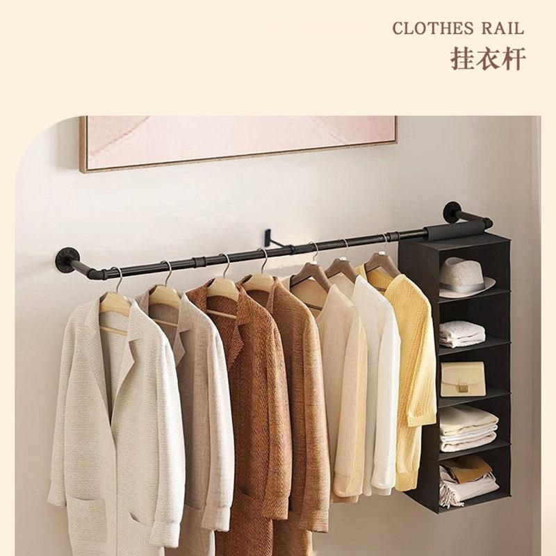 工业风窗帘杆子 k黑色可伸缩罗马杆 多场景顶装侧装 浴室杆 挂衣