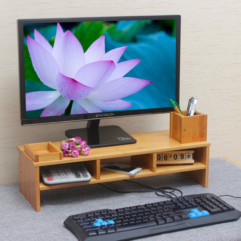 楠竹显示器架子桌面m收纳楠竹带抽底座显示屏电脑托架显示器增高