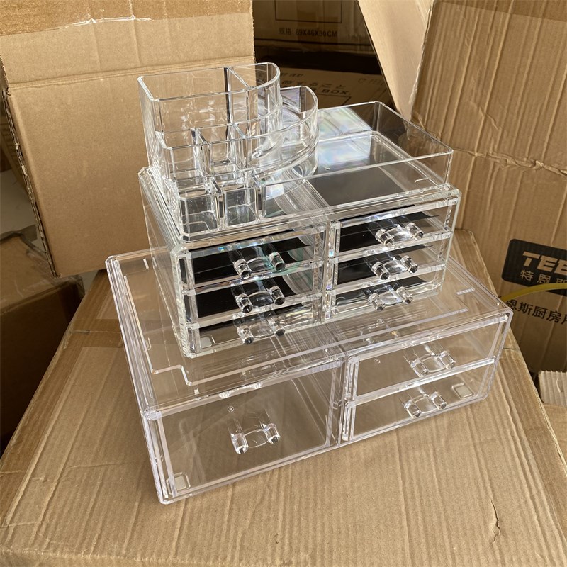 透明抽屉式化妆品收纳盒 口红护肤品梳妆台Y桌面置物架