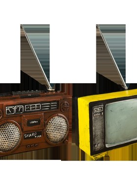 创意 复古做旧老式收音r机电视机模型摆件咖啡厅奶茶店桌面装饰品