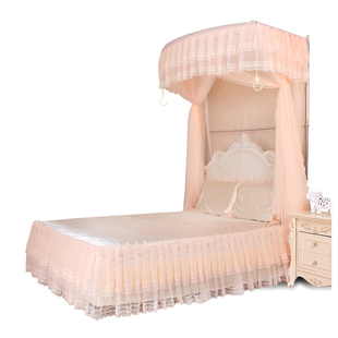 U型伸缩蚊帐不锈钢支m架宫廷三开门1.8米床双人家用1.5m2018新款