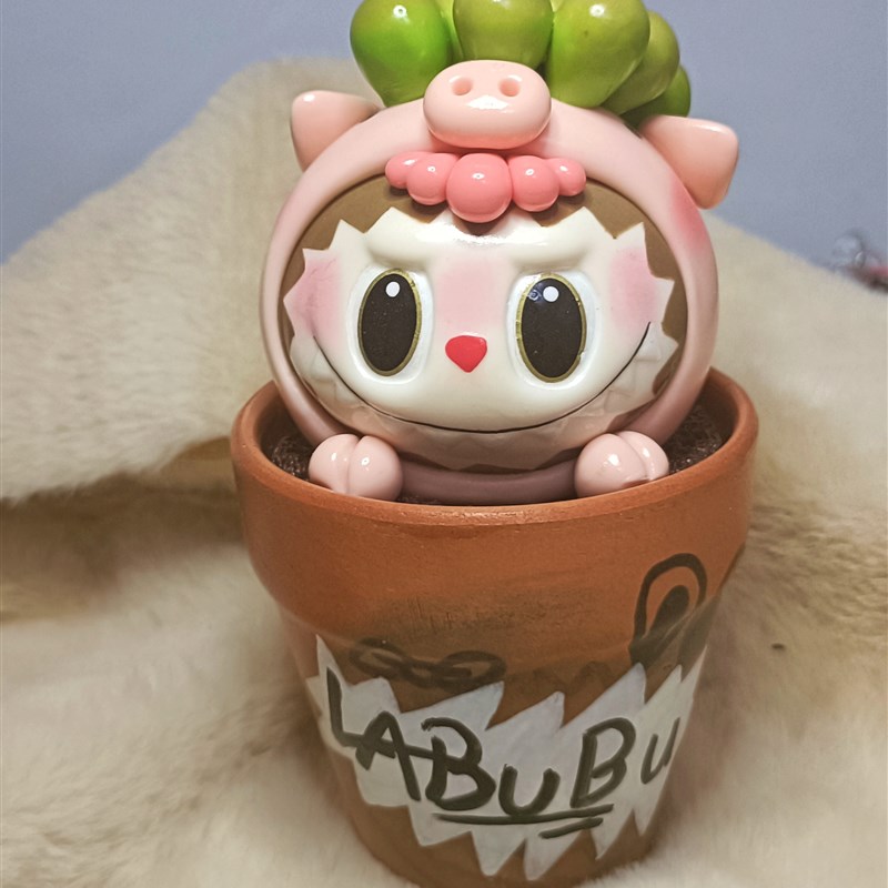 拉布布树脂黏土摆件盆栽可爱卡通D创意手工制作礼物粉色小猪猪