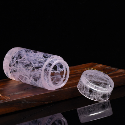 原矿石材粉色水晶杯带q盖女士专用款绿茶杯高杯喝茶牛奶杯水杯礼