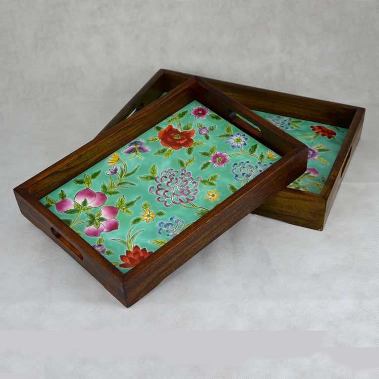 欧式盘手绘陶瓷托盘欧式美式长方形实木K茶具茶盘茶道水杯果盘茶,餐饮具,茶盘,淘宝优惠券,粉丝福利购,淘宝优惠卷