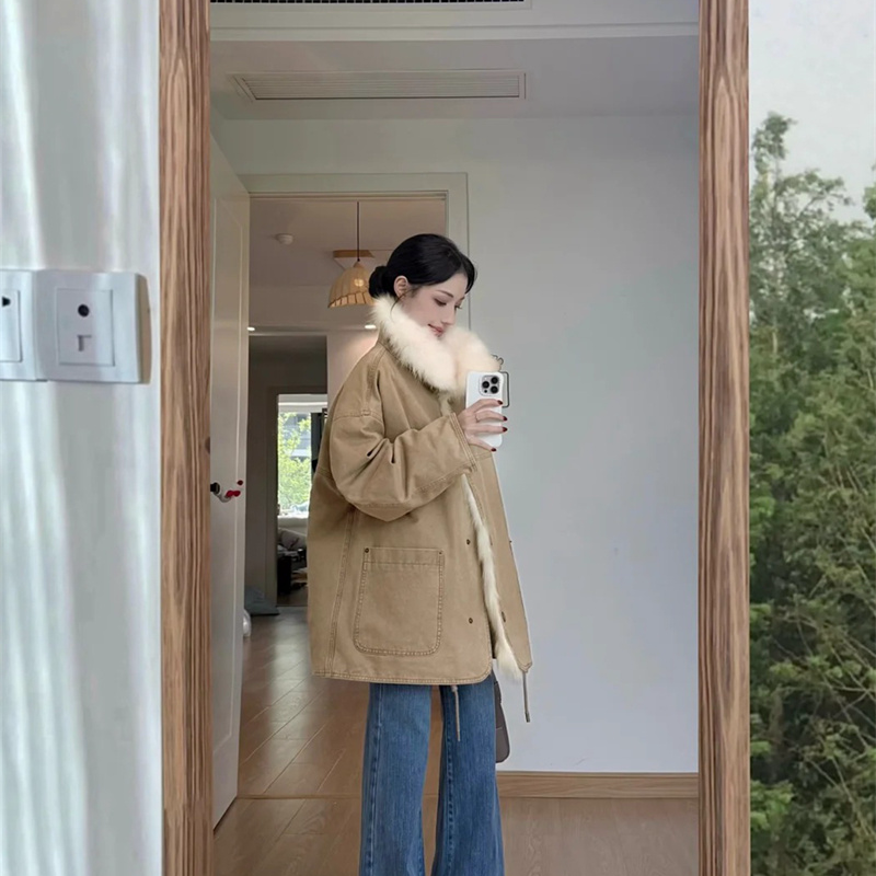 已出货 连襟毛领派克服女冬季中长款松弛宽松加厚保暖棉服外套