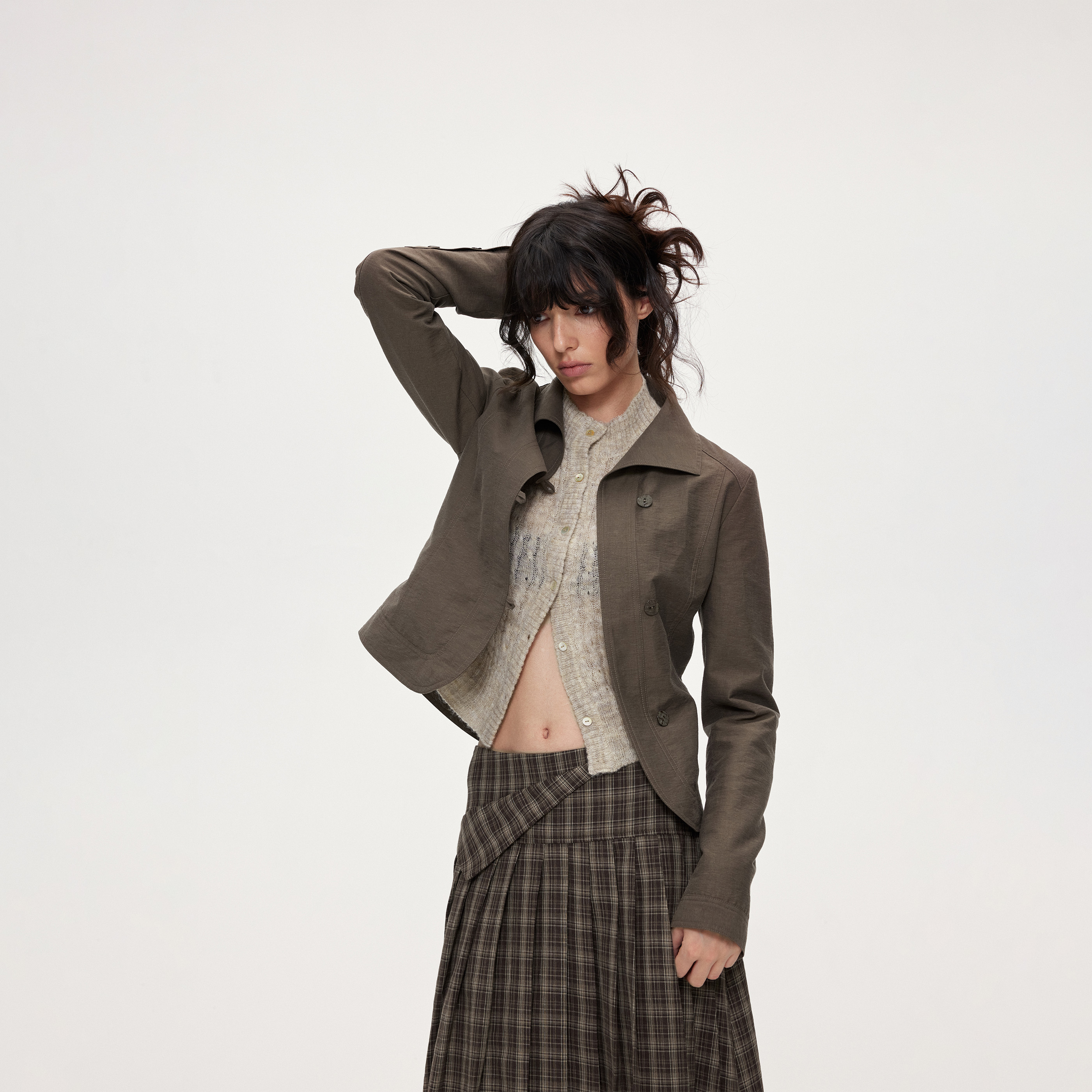 ACOSEY 25FW 天丝麻贝壳纽扣褶皱感修身复古休闲款外套