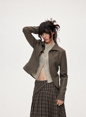 ACOSEY 25FW 天丝麻贝壳纽扣褶皱感修身复古休闲款外套