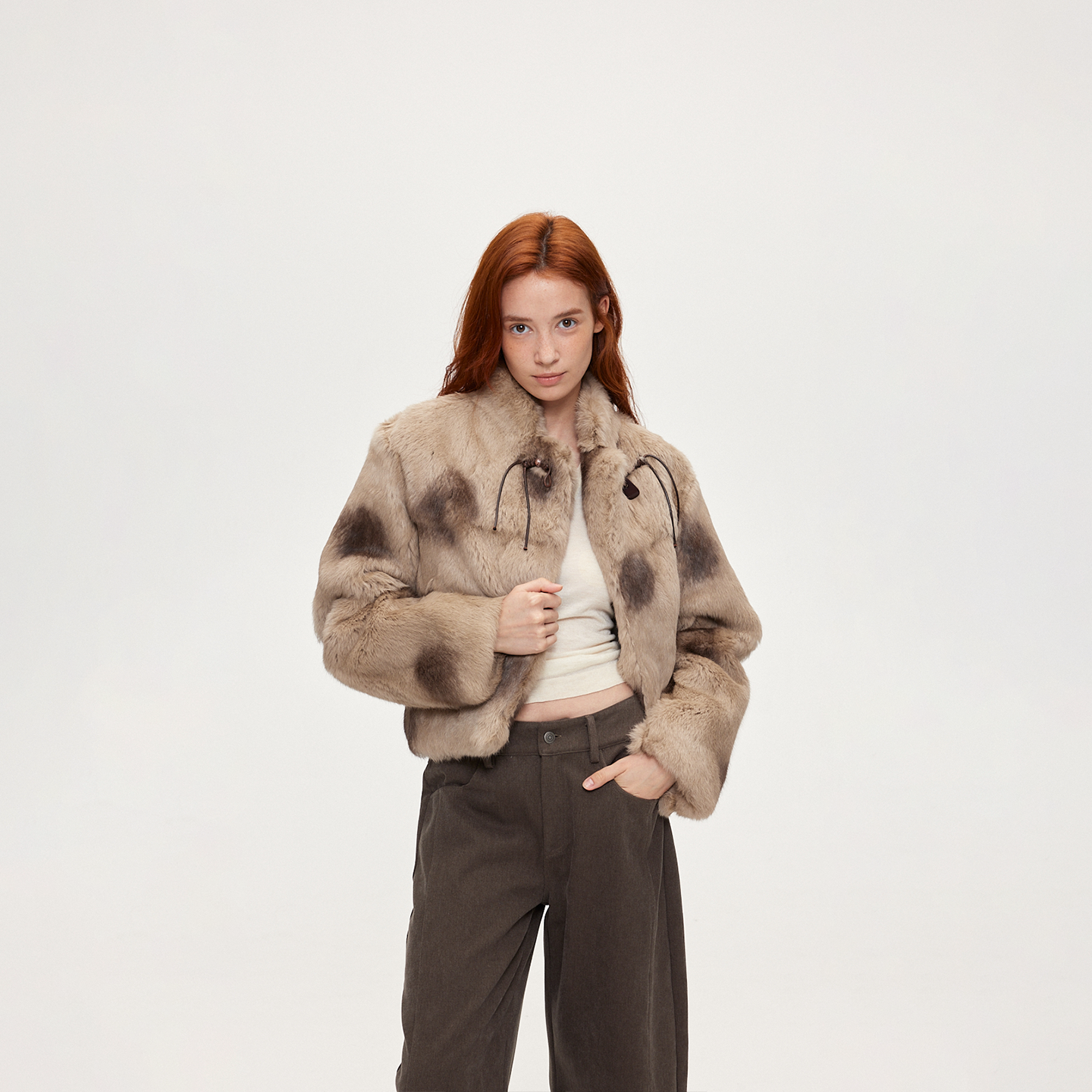 ACOSEY 25FW 原创设计双色定染兔毛皮草短款廓形皮草外套