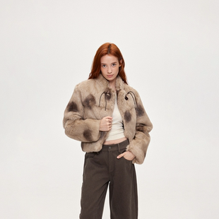 ACOSEY 25FW 原创设计双色定染兔毛皮草短款廓形皮草外套