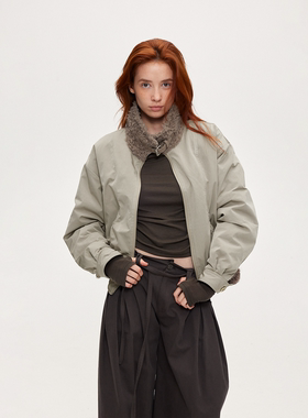 ACOSEY 25FW 原创设计感环保毛立领花苞型缎面设计感夹克外套