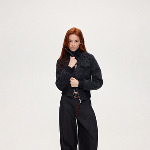 ACOSEY 25FW 羊驼毛双拉链高领毛呢夹克外套