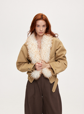 ACOSEY 25FW 可拆卸毛领天丝棉加厚棉服廓形外套