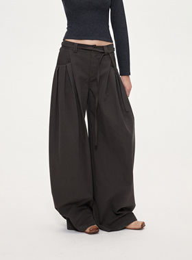 ACOSEY 25FW 设计感腰部系绳口袋打褶宽松休闲阔腿直筒长裤