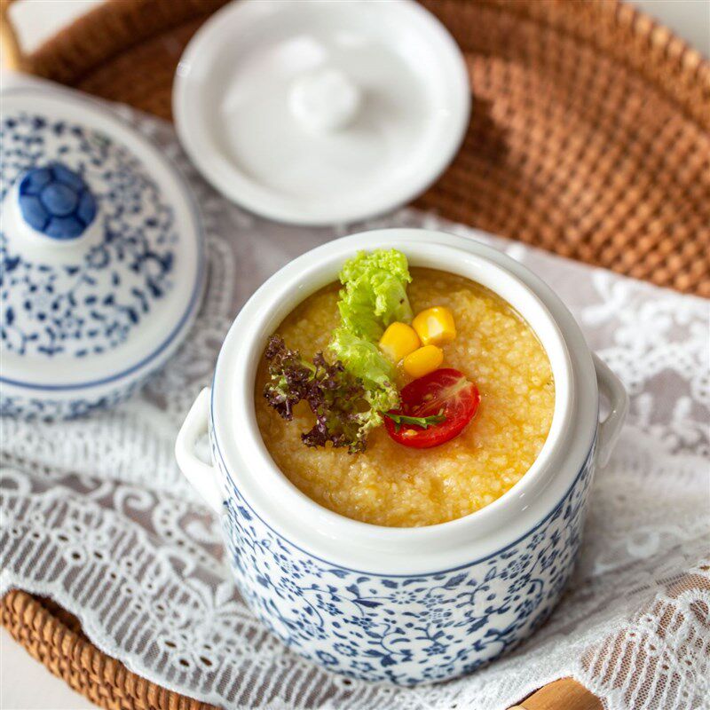 青花陶瓷炖盅 隔水炖燕窝s鱼翅雪蛤补品 双盖双耳汤盅炖罐汤煲带