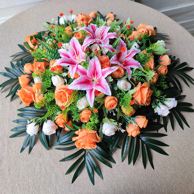 新款酒店转盘假花艺装饰花插花大圆桌花饭店O餐桌中间摆件仿真花