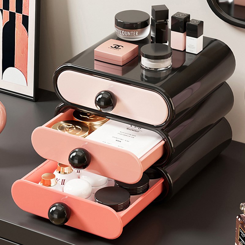 桌面化妆品收纳盒抽屉式高级感卧室梳妆台L口红香水置物架整理盒