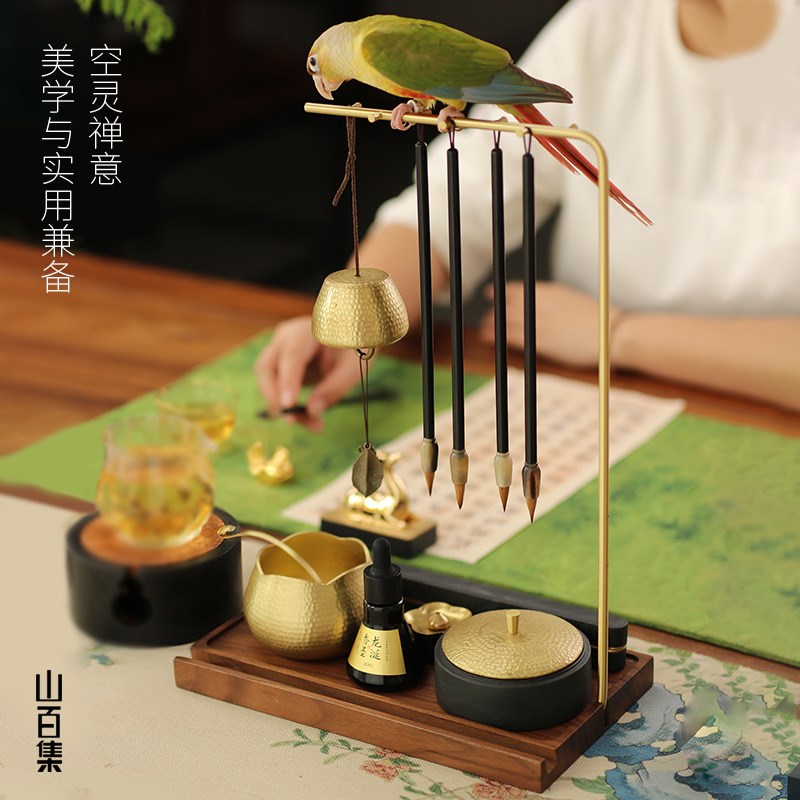 山百集笔架笔挂黄铜收纳挂架大容量免洗I笔架展示架文昌笔笔架摆