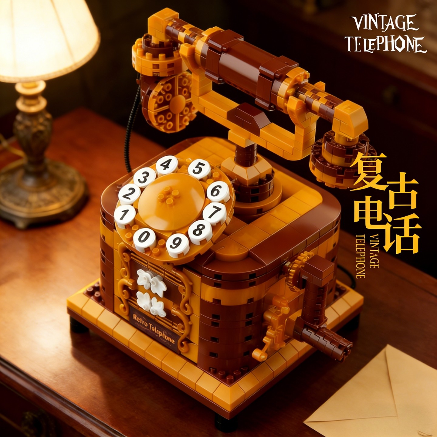 经典复古电话机手工拼装积木3D立体模型玩具摆件高难度男女孩礼物