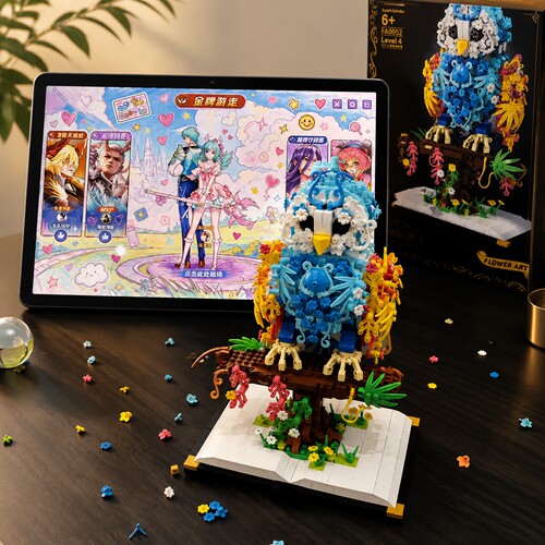 2026新款花艺猫头鹰积木创意摆件