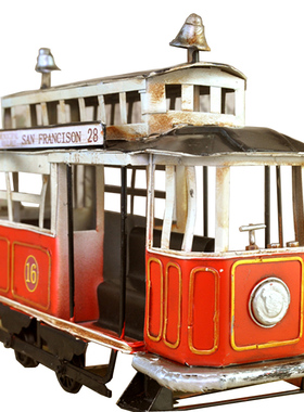 复古铁艺仿真英伦有轨电车模型摆件桌面摄影工艺品道Y具家居装饰