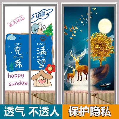 夏季门帘防蚊隐私通风不透人透光卧室纱门免打孔W布艺遮光遮挡