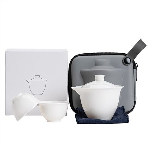 德化羊脂玉白瓷手抓壶旅行茶具陶瓷一壶N两杯便携式茶具套装